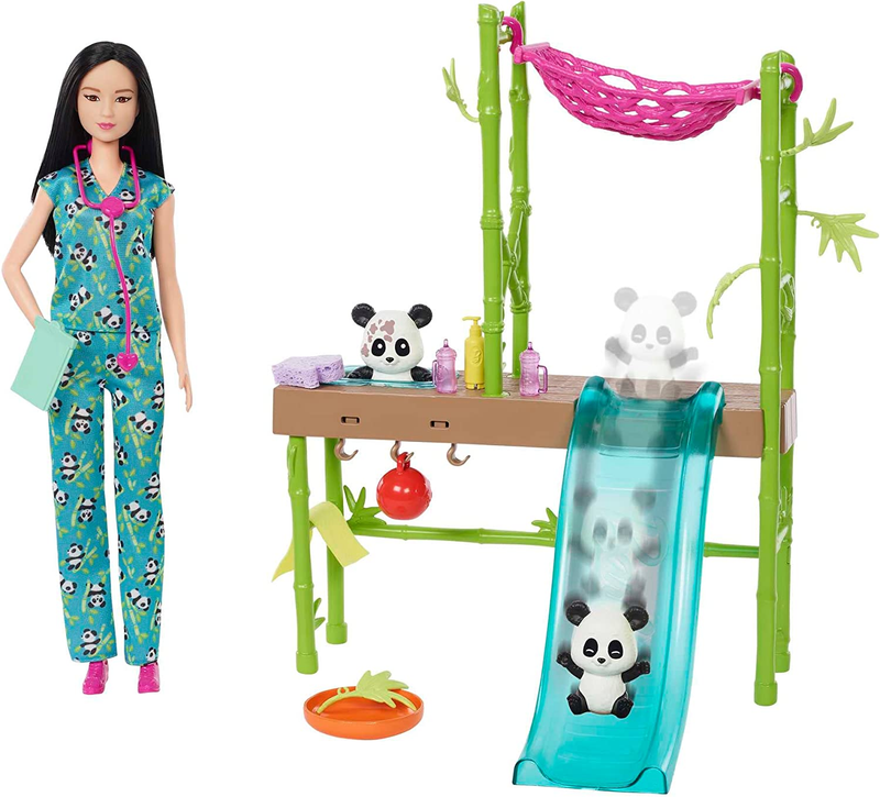 Barbie Careers Doll & Playset, Baby Panda Care and Rescue with Vet Doll, 2 Color