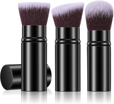 LXUEJIE 3 Pack Retractable Makeup Brush, Travel Kabuki Foundation Brush Portabl