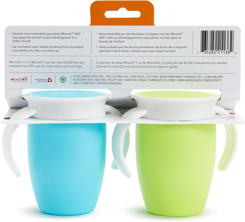 Munchkin&reg; Miracle&reg; 360 Trainer Sippy Cup with Handles, Spill Proof, 7 Ounce, 2 P