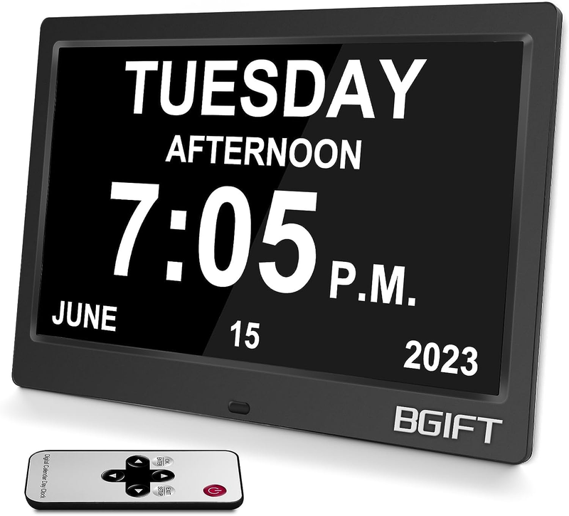 Digtal Clock with Day and Date for Seniors, Large LCD Time Display, 7″- Black