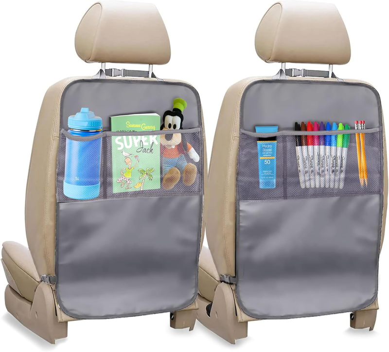 2-Pack Car Kick Mats Back Seat Protectors Grey with Pockets fo...