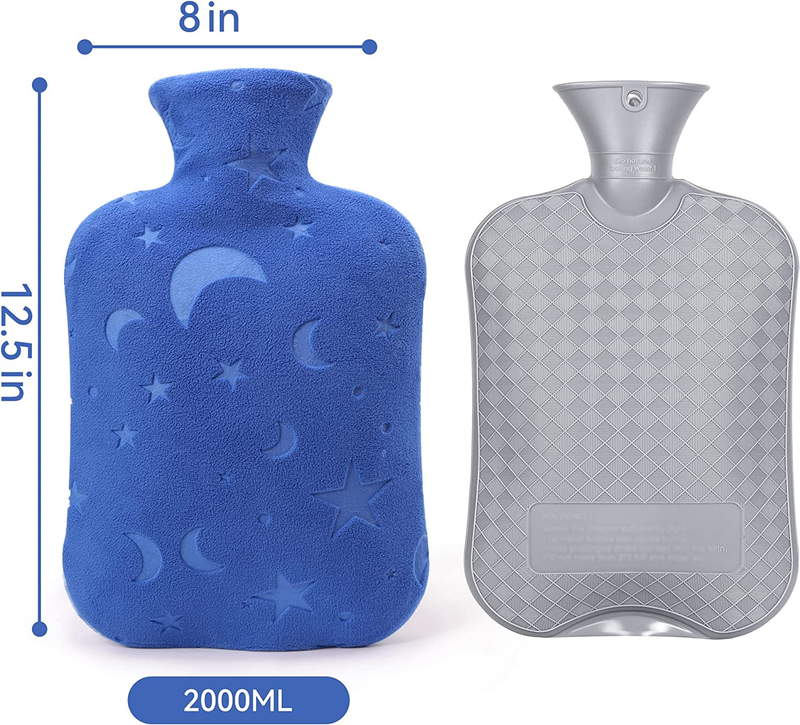 Hot Water Bottle with Soft Cover 2L Hot Water Bag with Cover Blue