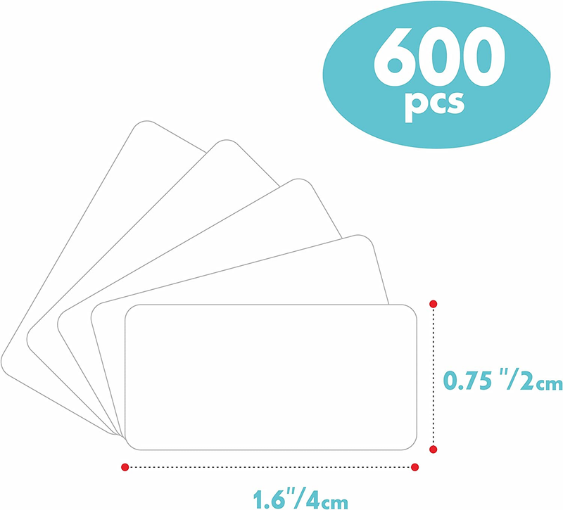 600 PCS Rectangular Stickers, Blank Write on Labels Self-Adhesive Roll White