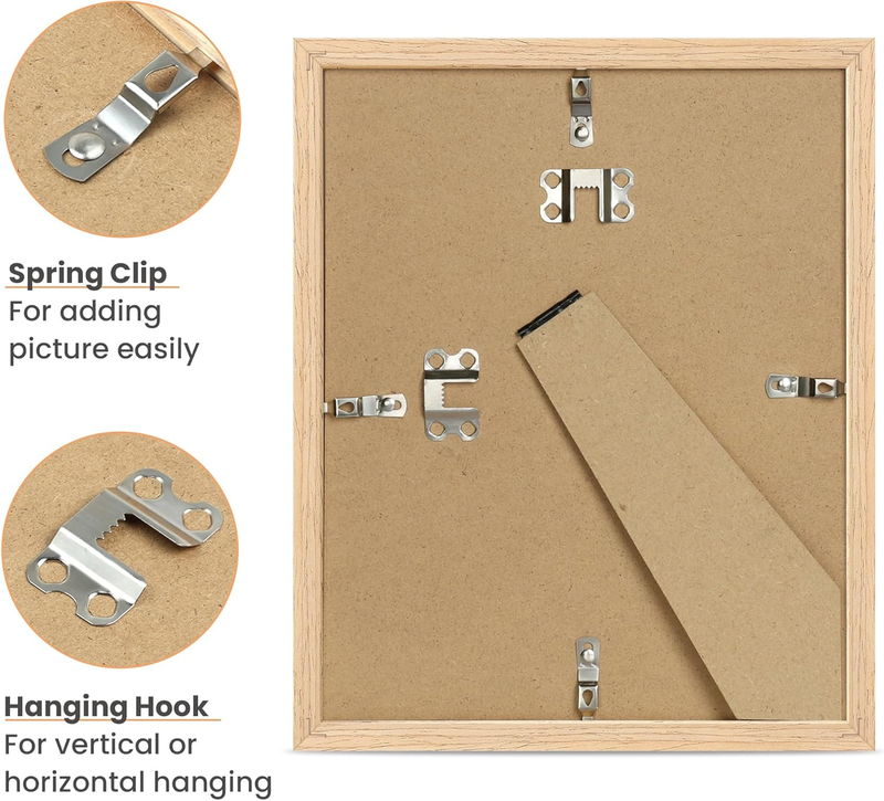 8x10 Picture Frame, Natural Solid Wooden Picture Frames, Display 5x7 with Mat or