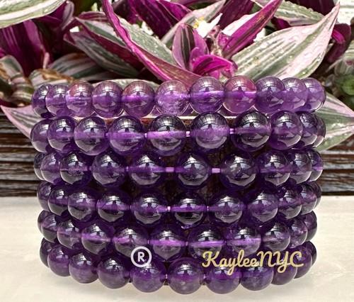 Wholesale Lot 6 Pcs Natural Amethyst 8mm 7.5” Crystal Stretch Bracelet