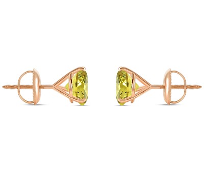 Pre-owned Shine Brite With A Diamond 4.50 Ct Round Cut Canary Earrings Studs Solid 14k Rose Gold Screw Back Martini In Pink