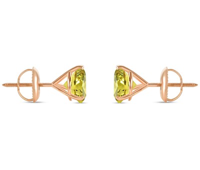 Pre-owned Shine Brite With A Diamond 4.50 Ct Round Cut Canary Earrings Studs Solid 14k Rose Gold Screw Back Martini In Pink