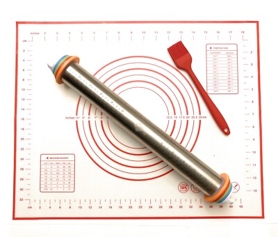 Stainless Steel Adjustable Rolling Pin Silicone Non-Stick Pastry Mat Ships Free