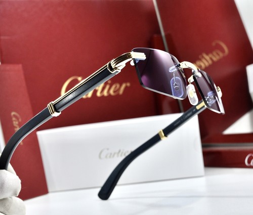 Cartier Decor C Wood Rimless dark blue Frame Sunglasses