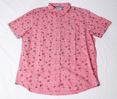 Flag & Anthem Men's Tecopa Palm Tree Print Button Down Shirt JL3 Pink Size XL