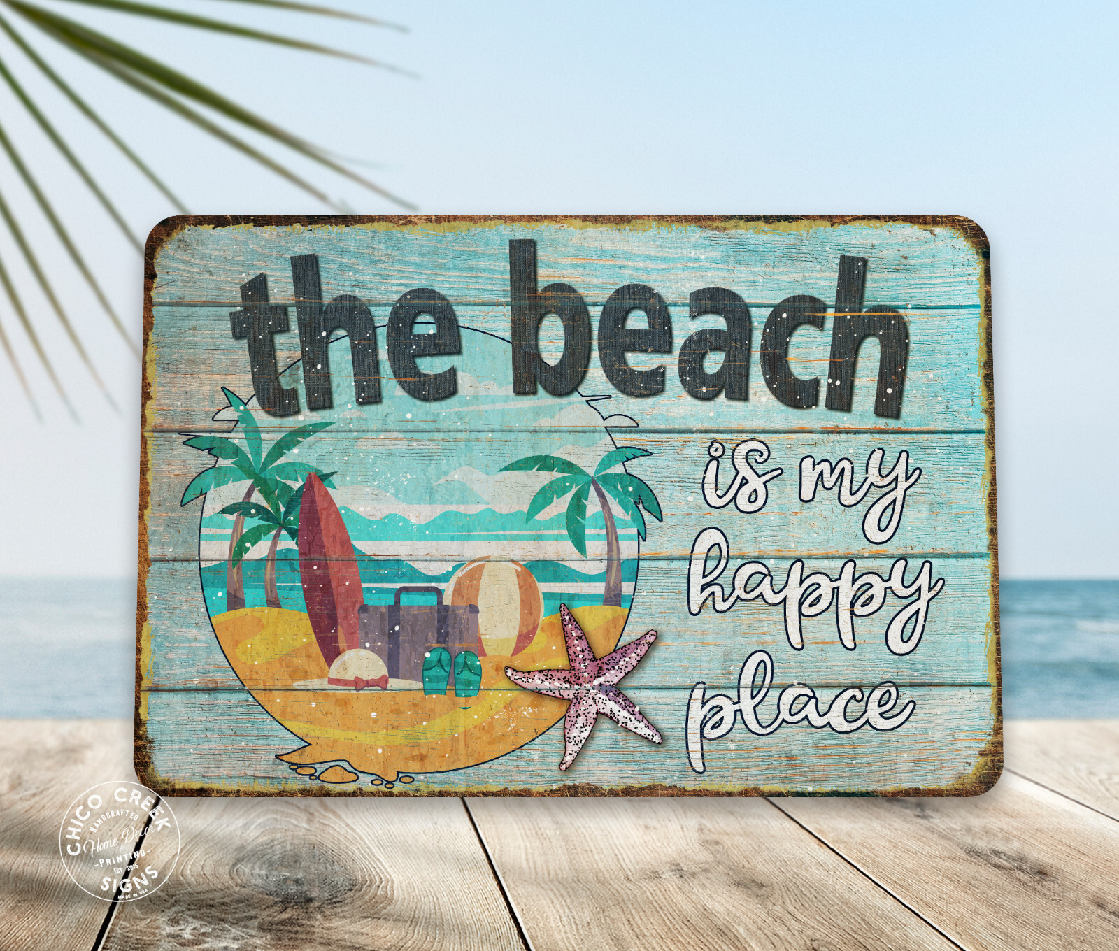 The Beach Is My Happy Place Sign Ocean Home Decor Beach House Waves 108122001048