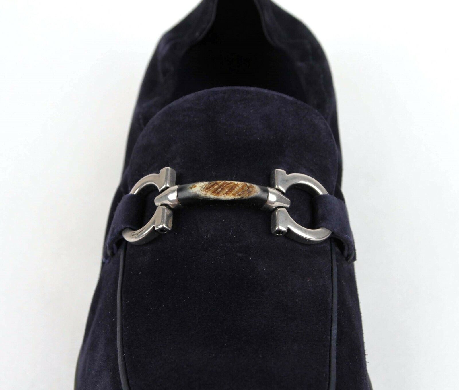 Pre-owned Ferragamo Salvatore  Men's Celso Dark Blue Suede Stretch Horsebit Loafer 0689525