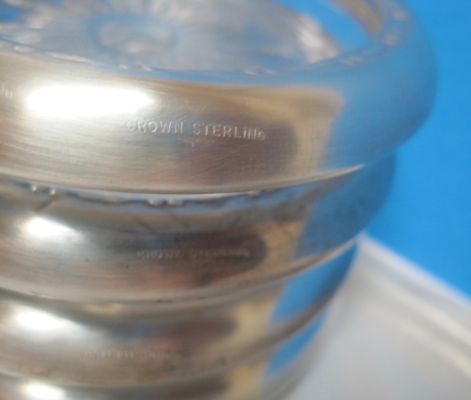 4 Crown Sterling and glass coasters