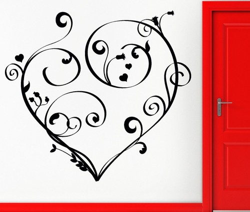 ♡♡ Wall Sticker Vinyl Decal Heart Flowers Romantic Lovely Decor