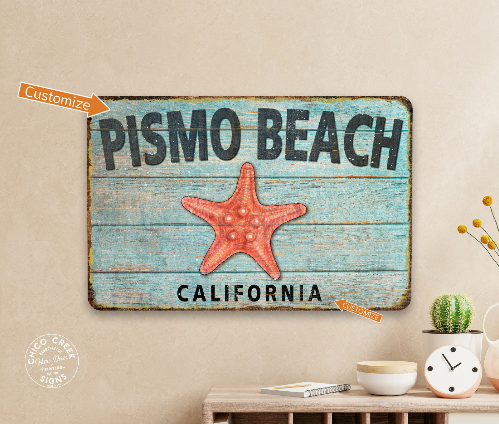 Personalized Beach Name Sign Home Decor Starfish Ocean Coastal Surf 108122002010