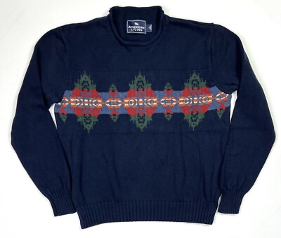 American Living Sweater Mens Large Navy Blue Vintage Pullover Knit Long Sleeve