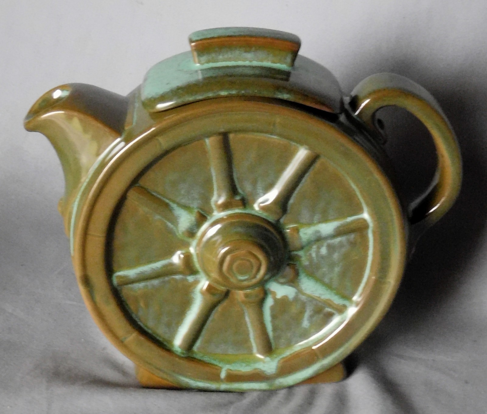 Vintage Frankoma Pottery Wagon Wheel Water Pitcher Prairie Green Plainsman