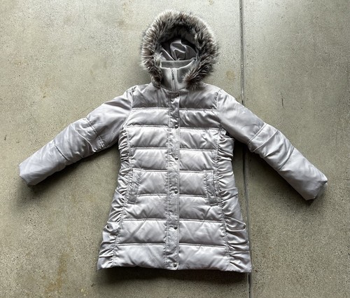 Y2K GUESS Silver Reflective Faux Fur Hood Down Filled Full