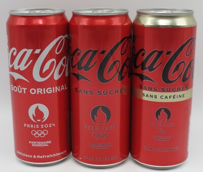 3 different Coca-Cola 200ml cans PARIS 2024 Olympic Games OLYMPIC FLAME logo