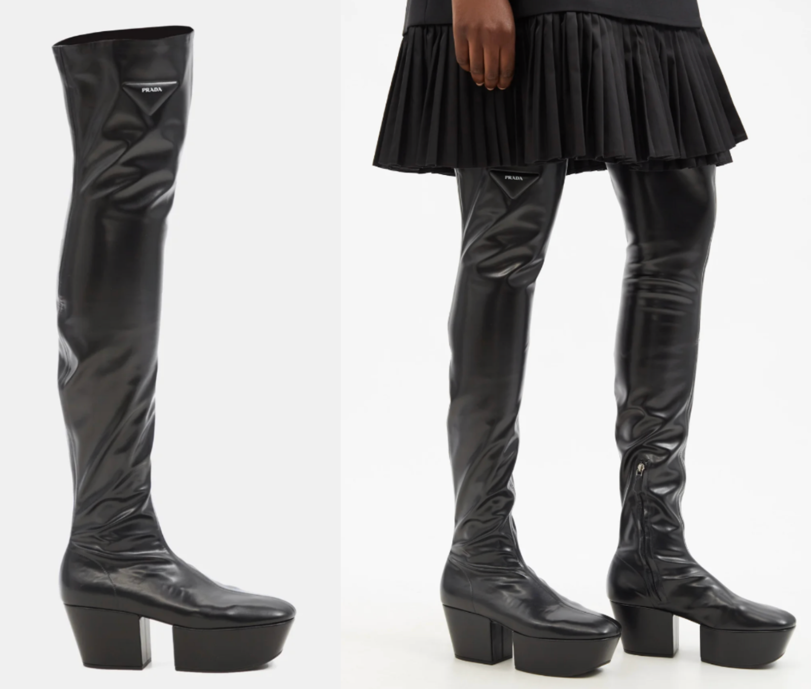 Pre-owned Prada Boots Over-the-knee Platform Boots Overknee Gothic Platform Shoes 37 In Black