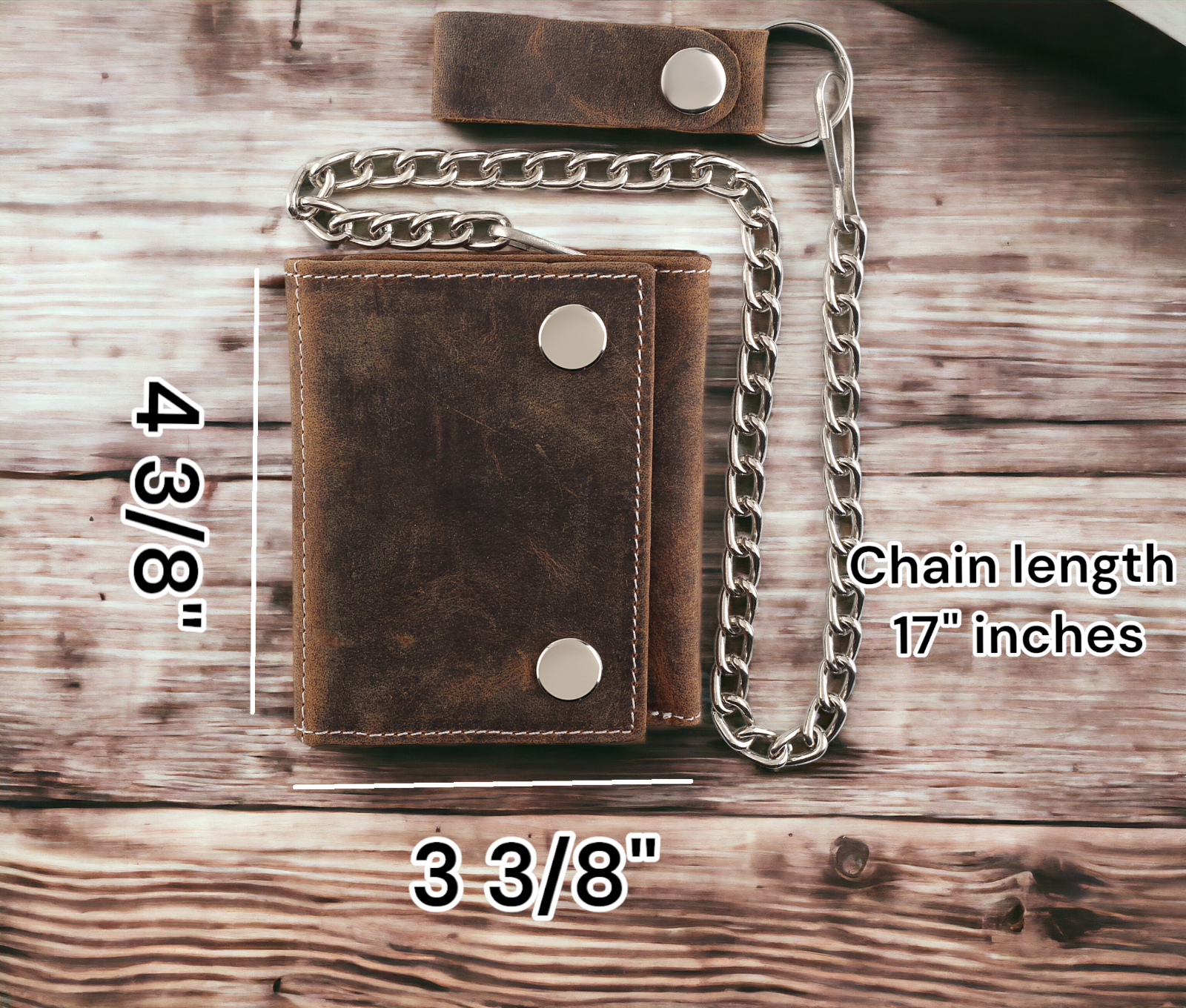 100 Full Grain leather Trifold Cowhide biker Wallet with chain
