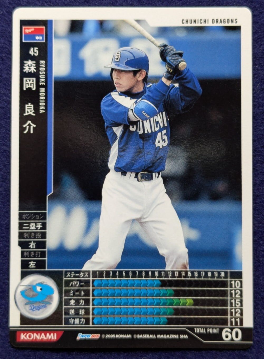 RYOSUKE MORIOKA CHUNICHI DRAGONS 45 BASEBALL HEROS KONAMI 2005