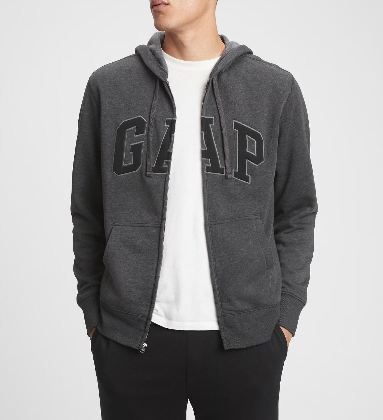 GAP Logo Zip Hoodie Gray Kanga Pockets Cotton Fleece Men's GAP Logo Zip Hoodie Gray Kanga Pockets Cotton Fleece Men's