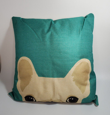 New Decorative Pillow Peeking French Bulldog Frenchie on Green WITH CUSHION