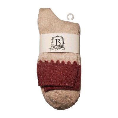 B.Studio (B.ella) Cashmere Wool Angora Blend Socks Beige Cranberry