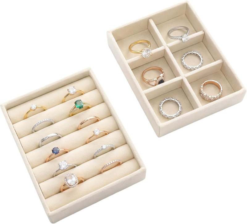 Small Velvet Jewelry Tray Set Stackable Drawer Organizer Ring ...
