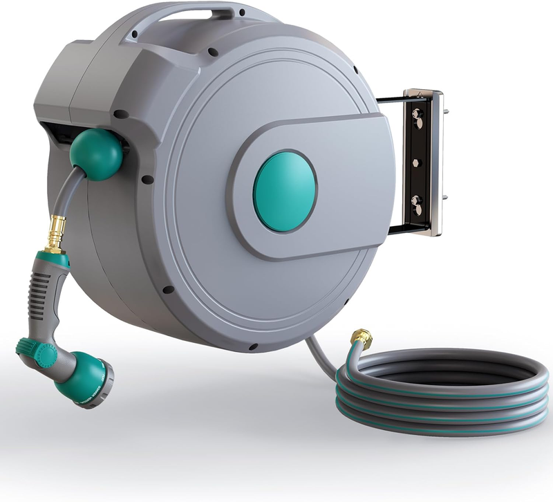 Gilbest Retractable Garden Hose Reel,1/2 in X 100 Ft Wall Mounted Hose Reel, wit
