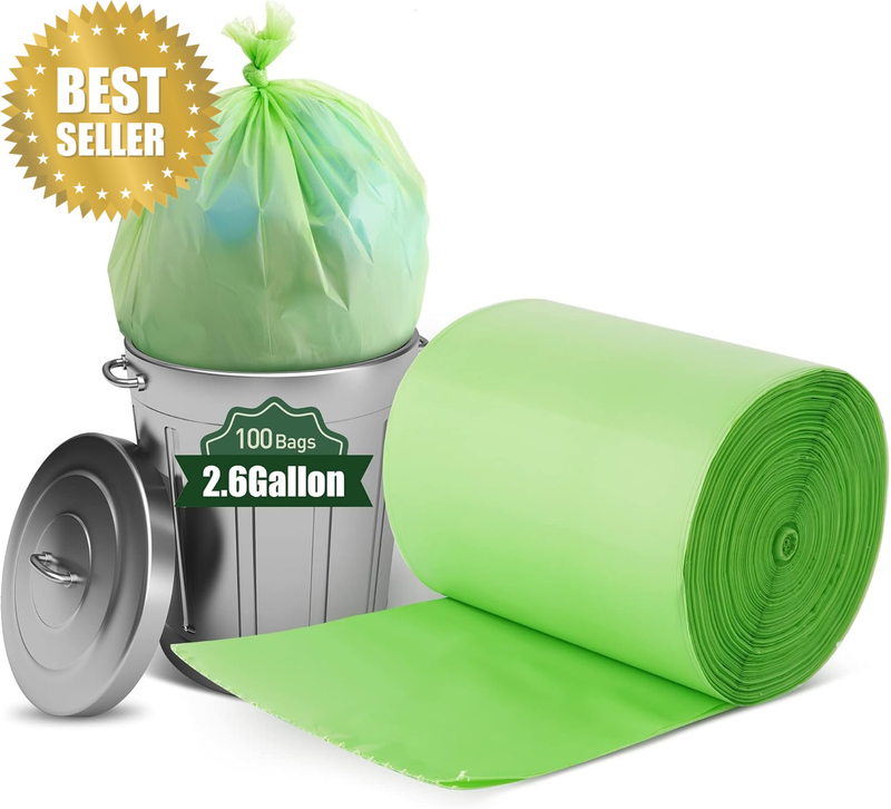 Compostable Bin Liners, 2.6 Gallon, 10L, 100 Count, 100% Biodegradable Waste Bag