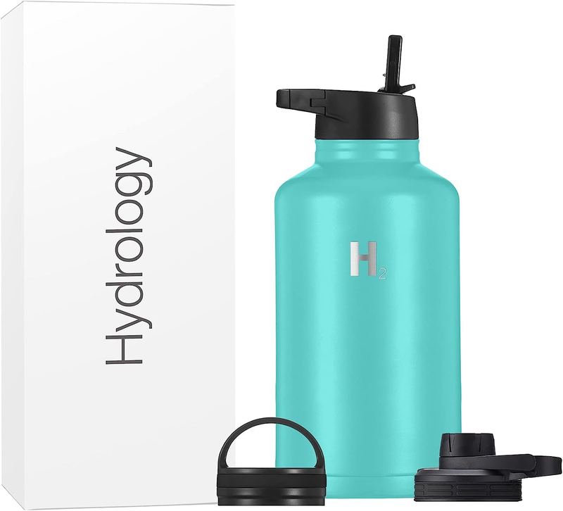 Hydrology Water Bottle Adventure Edition - 64 Oz with 3 LIDS Double Wall Vacuum