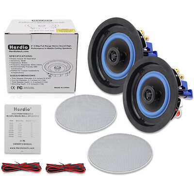 Herdio 4'' Bluetooth Ceiling Speakers Kitchen Stereo Speakers Wall Flush Mount