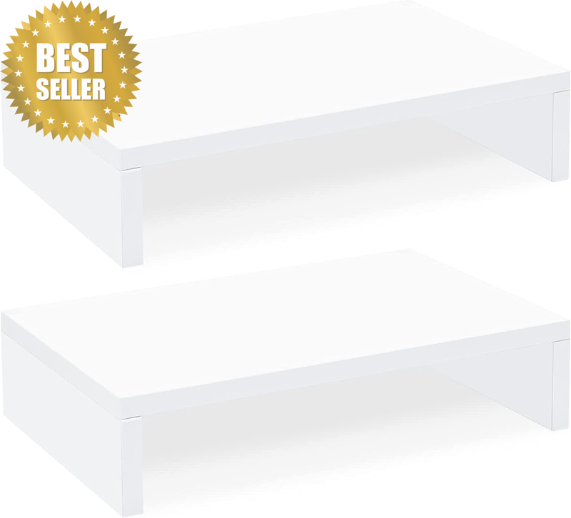 White Monitor Stand Riser-2 Pack,Wood 2 Tier Adjustable Monitor Stand Dual Monit