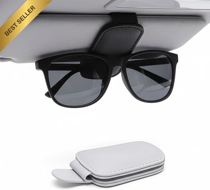 2 Pack Car Sunglasses Holder for Sun Visor, Magnetic Leather Eyeglass Clip Organ