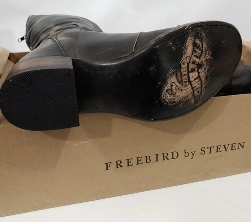 Pre-owned Freebird By Steven Saddle Black Distressed Riding Tall Boots Sz 6