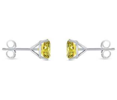Pre-owned Shine Brite With A Diamond 2.25 Ct Round Cut Canary Earrings Studs Solid 14k White Gold Push Back Martini