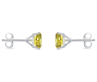 Pre-owned Shine Brite With A Diamond 2.25 Ct Round Cut Canary Earrings Studs Solid 14k White Gold Push Back Martini