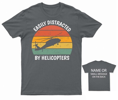 Easily Distracted by Helicopters T-Shirt Retro Sunset Graphic, Aviation Tee