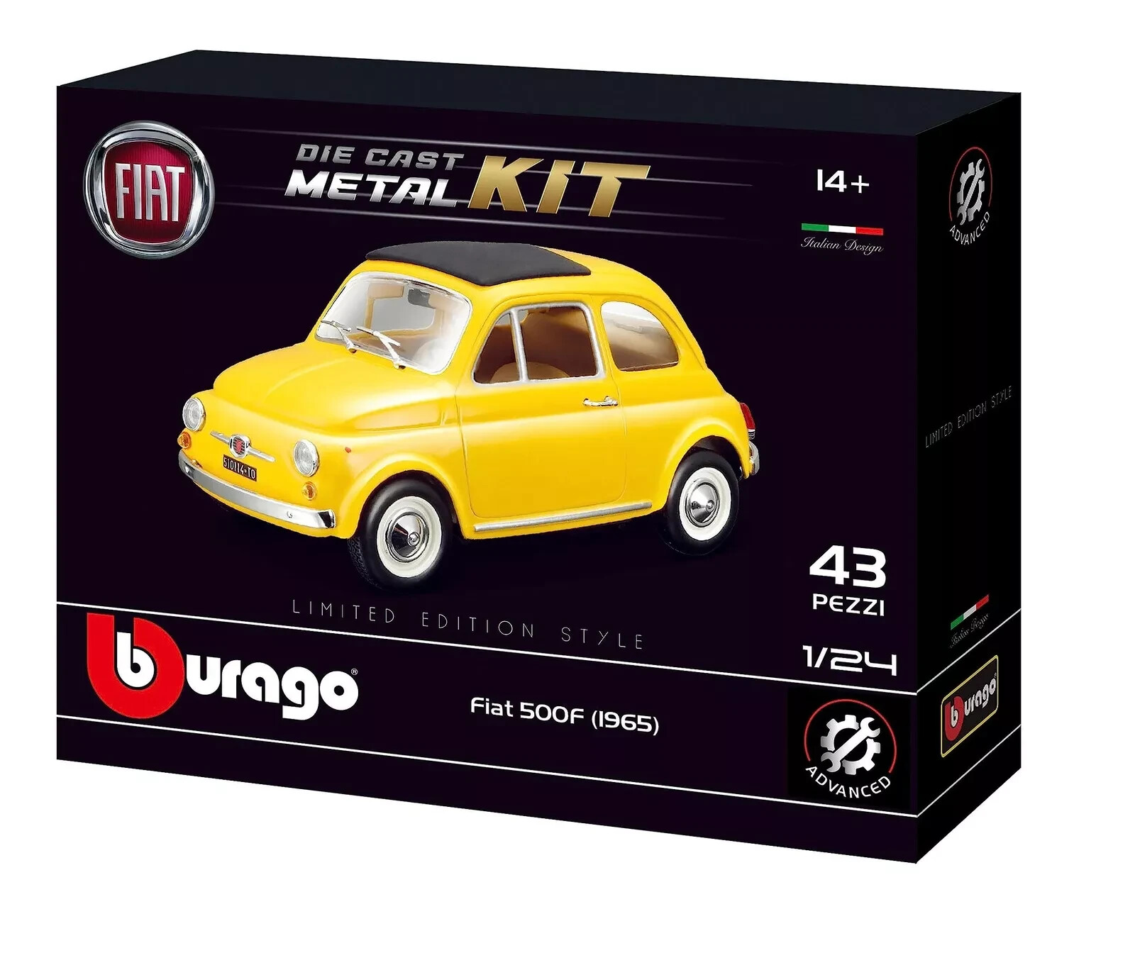 ダイキャストカー 1965 フィアット 500F イエロー 1/24 ダイキャストカー 1965 フィアット 500F イエロー 1⁄24