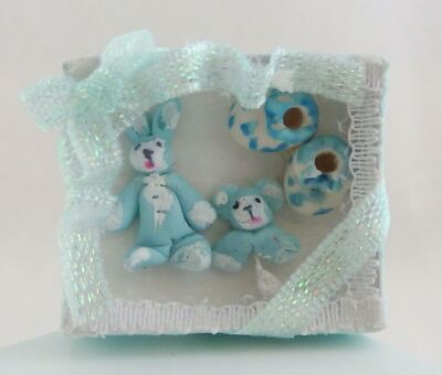 Dolls House Baby Boys Boxed Teddy Gift Set Miniature Shop Nursery 1:12 Accessory