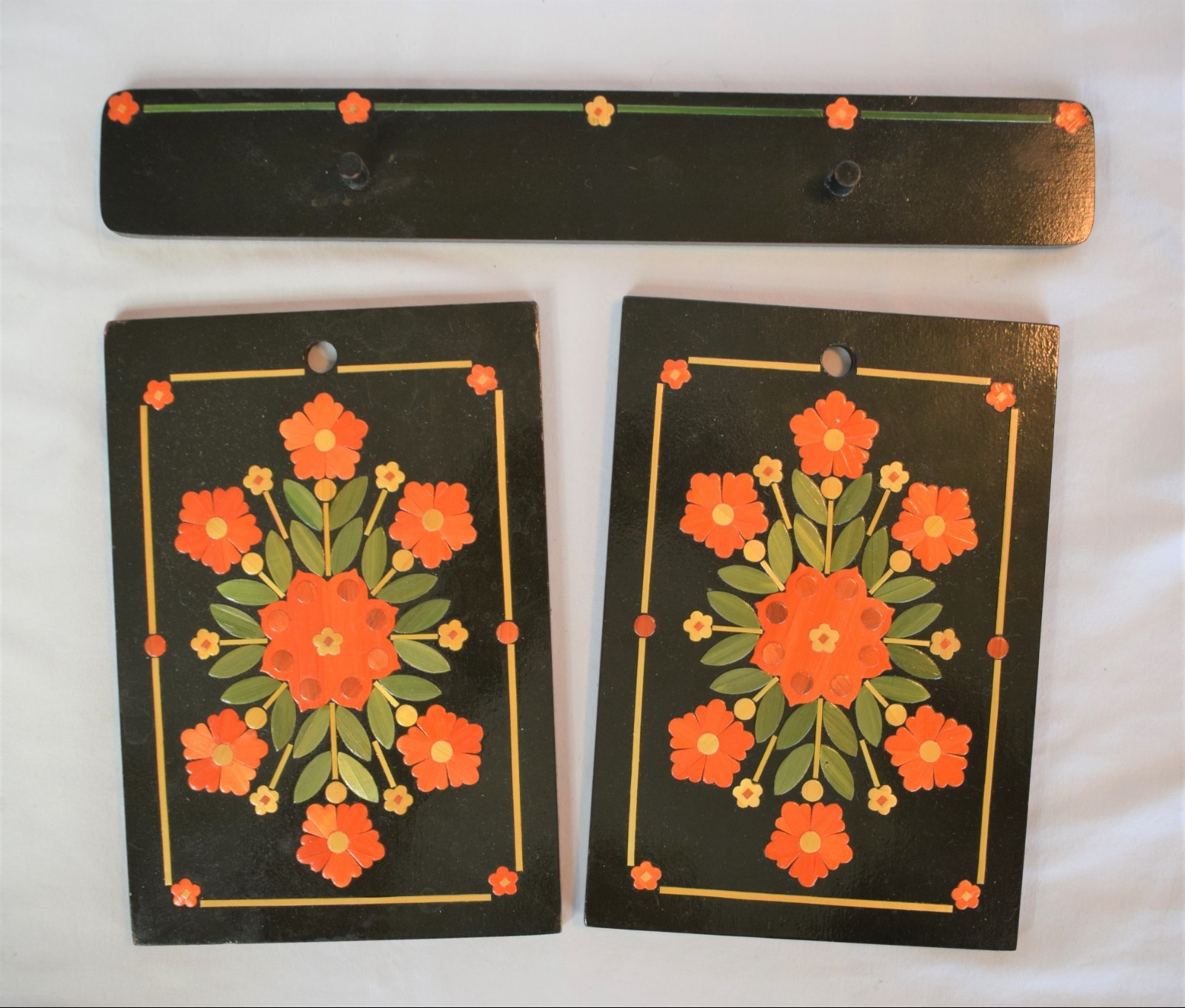 Beautiful Russian? Slovik? Lacquered Wood Trivets Wall Hanging / Decoration