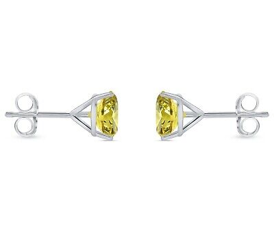 Pre-owned Shine Brite With A Diamond 2.50 Ct Round Cut Canary Earrings Studs Solid 14k White Gold Push Back Martini