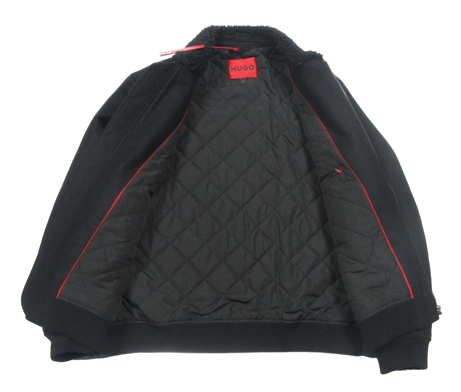 Pre-owned Hugo Boss Red Label Men's Black Shearling Collar Wool Blend Jacket $454