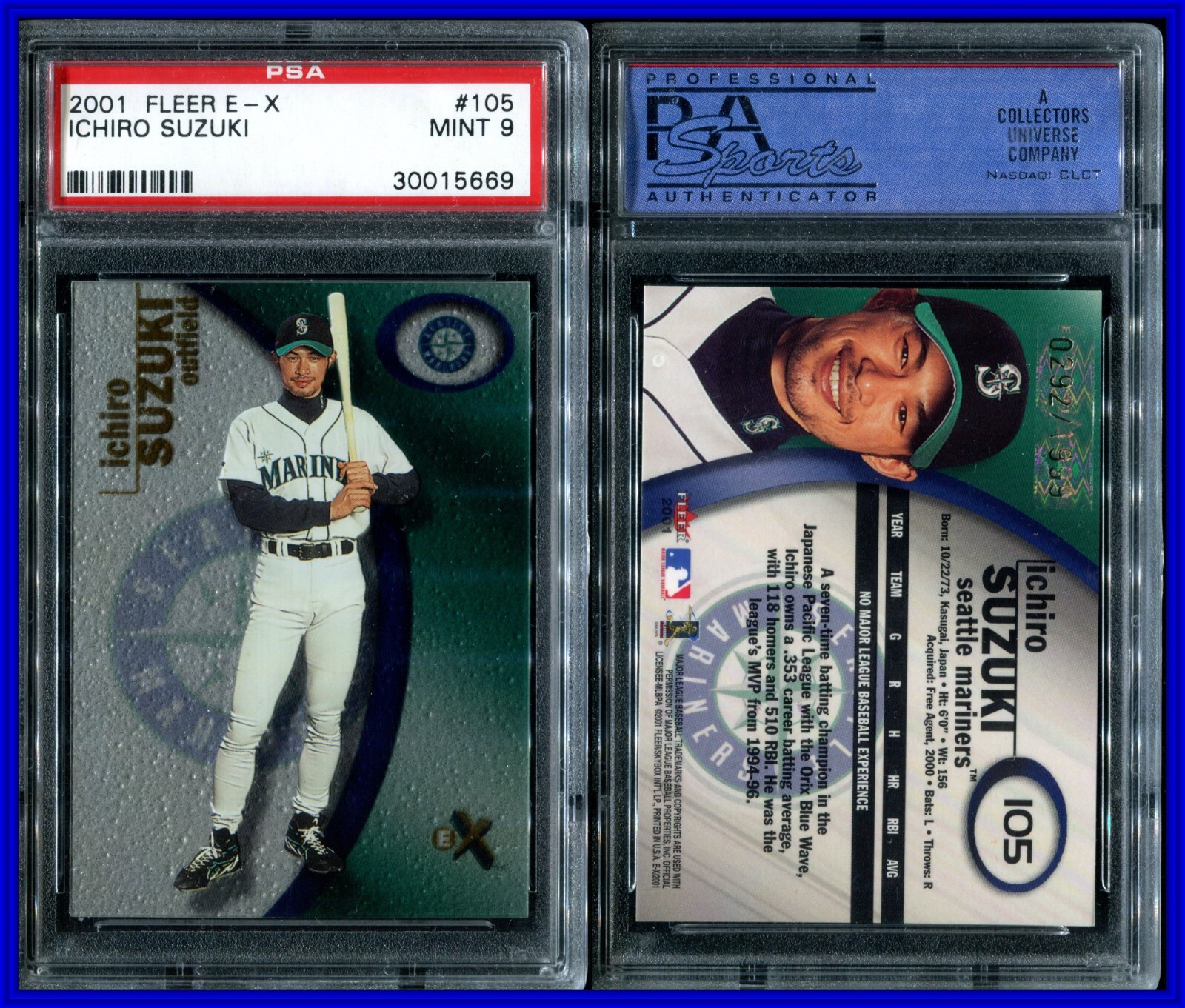 PSA 9 2001 E-X #105 Ichiro Suzuki RC 292/1999 Seattle