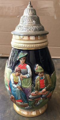 Vintage German 1 Liter Pewter Lidded Stein Auf Der Alm Do Gibt's Koa Sund 10.5''