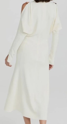 Pre-owned Victoria Beckham White Cream Cold Shoulder Dolman Sleeve Midi Dress Sz 4us $1390