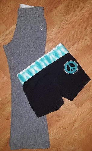 JUSTICE GIRLS SIZE 6 GRAY PANTS AND BLACK SHORTS LOT OF 2 peace sign
