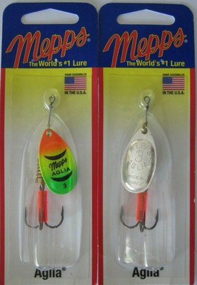 2 - Mepps  Aglia Spinner - 1/4 oz.- Silver & Hot Firetiger